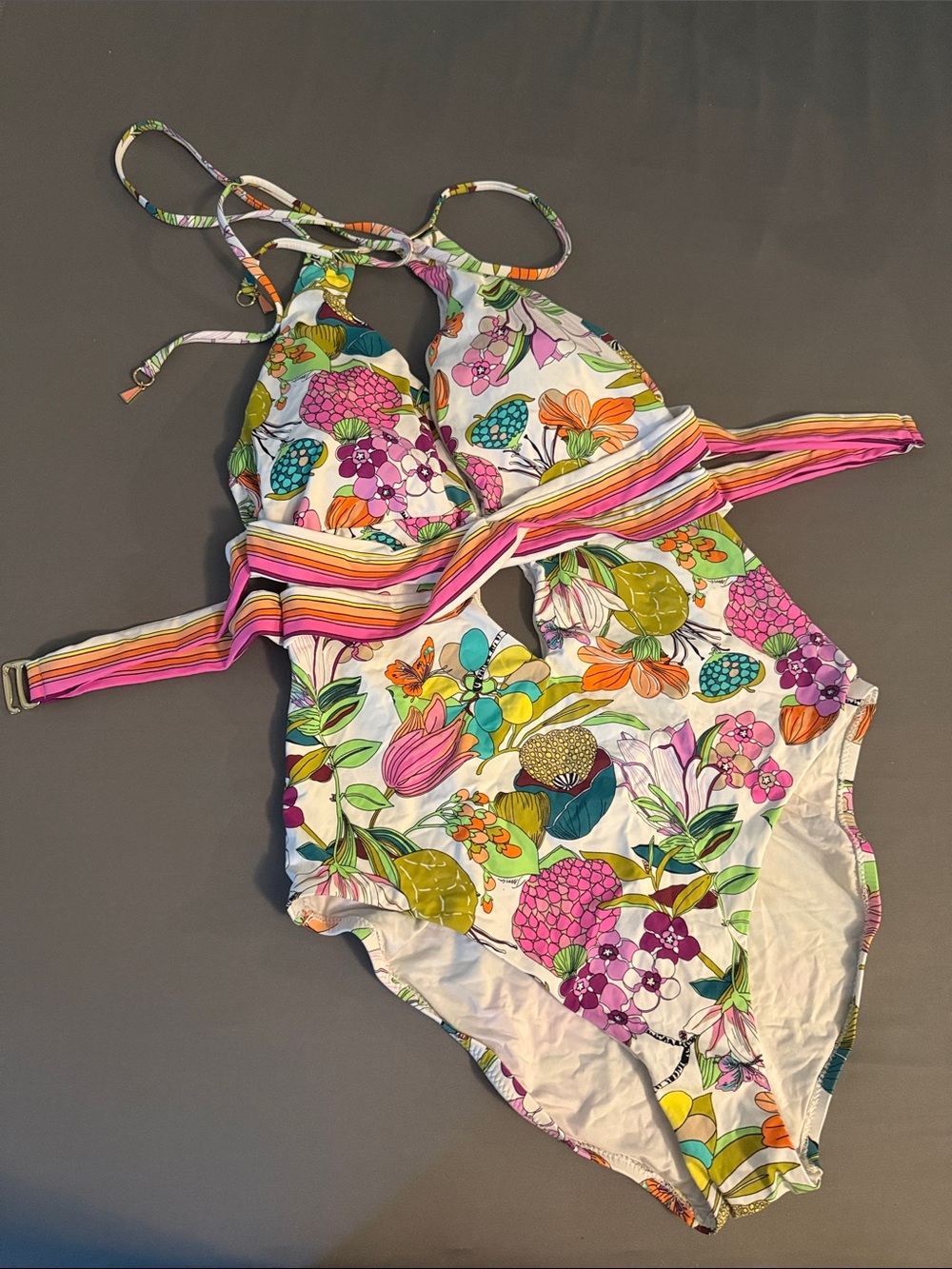 Trina Turk Floral One-Piece Swimsuit in White, Pink, Green, Orange, Yellow